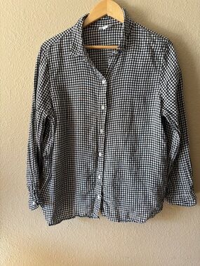 J. Jill Black and White Gingham Linen Shirt M Classic